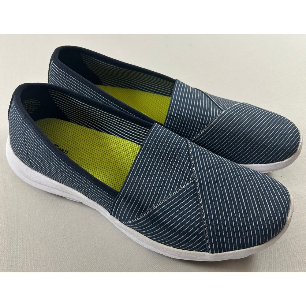 L.L.Bean Slip On Shoes Women 9 Back Cove Navy Blue Pinstripe Sneakers Comfort